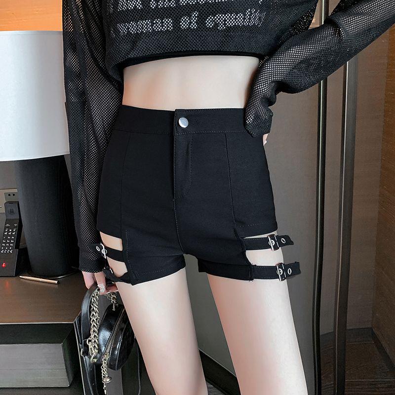 Pantaloncini da Ballo Punk Neri a Vita Alta da Donna