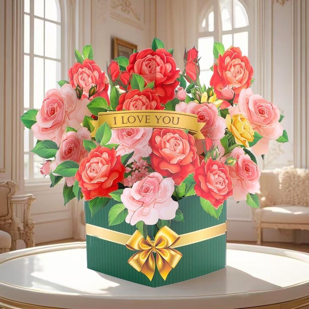 New 3D Pop-up Style 3D Greeting Card Romantic Handmade Paper Pop Up Card Creative Flower Blessing Card Valentine's Day