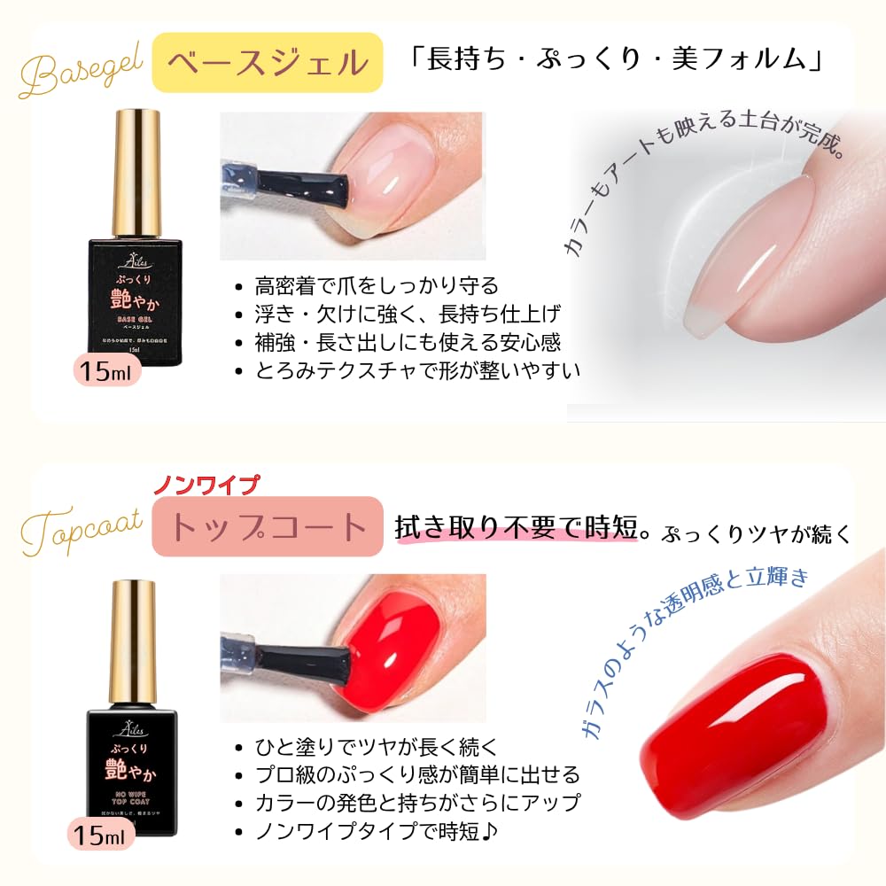 Ailes Gel Nail Starter Kit with 2 Types of Color 10 Colors To Choose and a Light with a White Light That Is Gentle On the Eyes and Skin Nuanced Kit