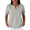 V Neck T Shirt Women Short Sleeve Casual Button Down Shirt Ladies Fashion Top