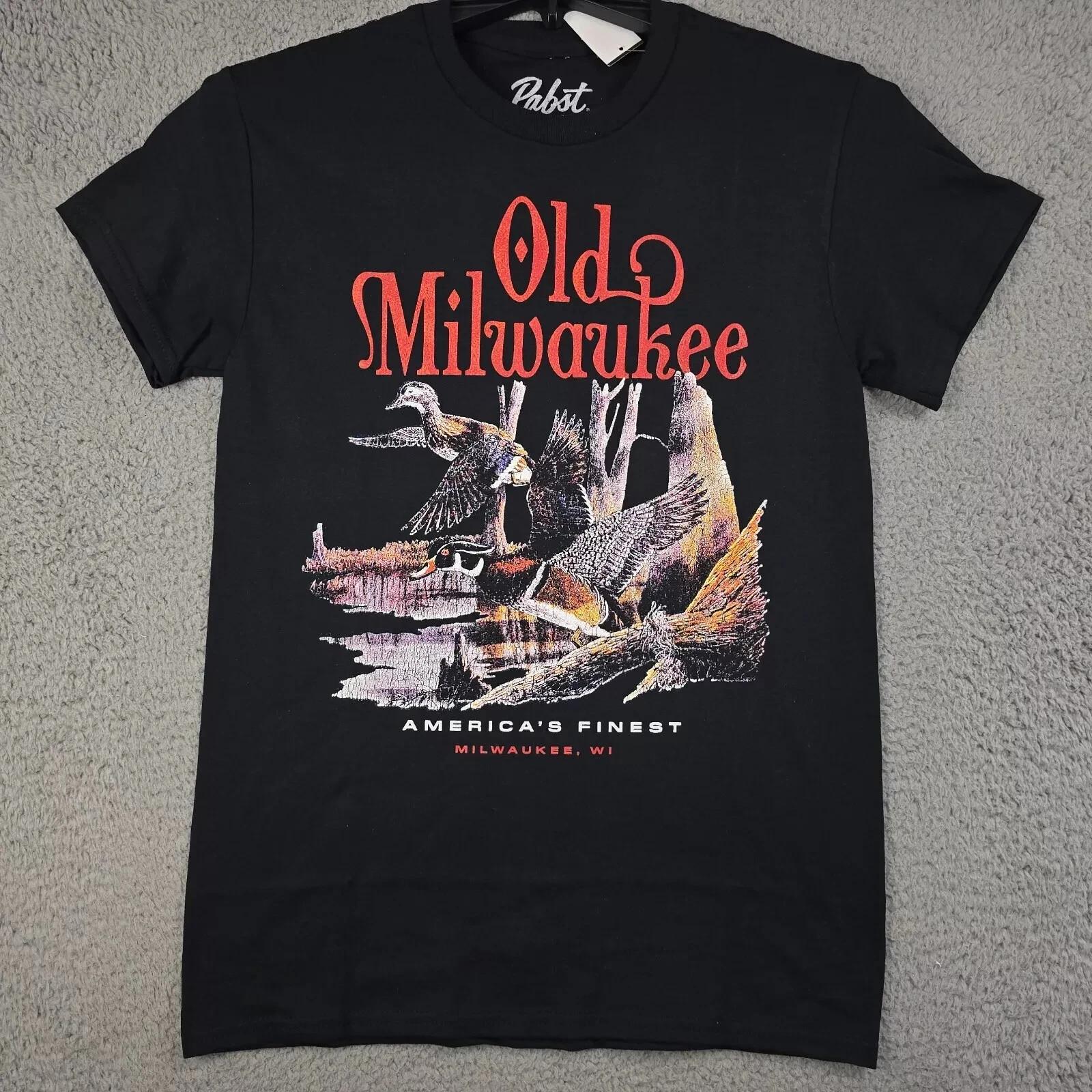 

Мужская футболка Old Milwaukee PBR Размер S Черная Пиво Утки Охота Повседневная Для улицы С бирками XL