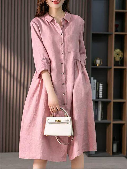 2025 spring new elegant French cotton and linen long-sleeved shirt skirt design sense niche thin solid color dress women