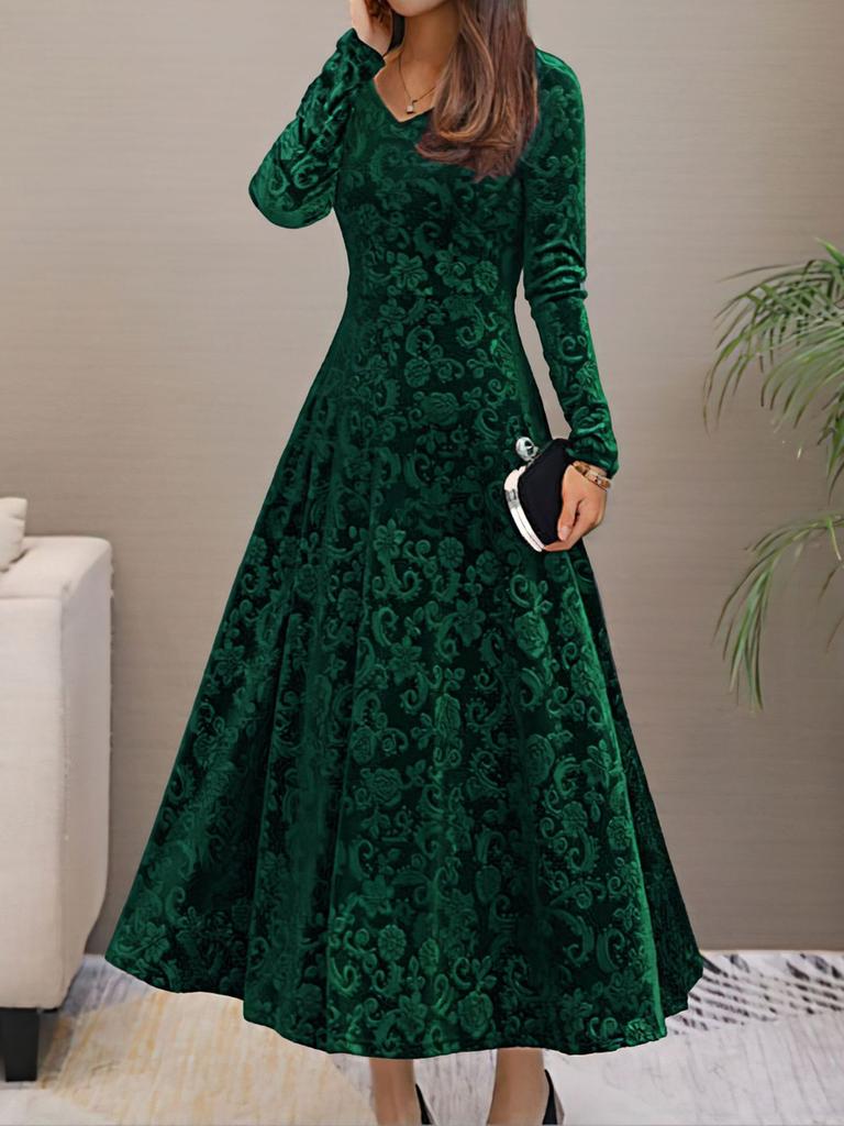 Spring Autumn New Style Elegant High-End Evening Gown Velvet Midi Dress for Women