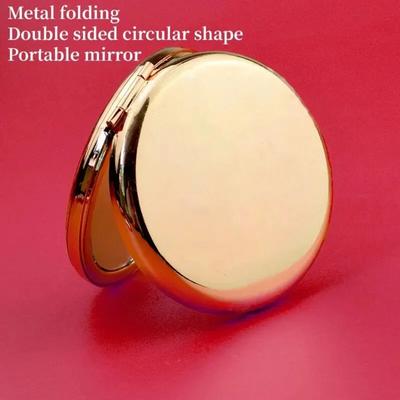 1pc Double-Sided Small Mirror Portable Folding Round Makeup Mirror Rose Gold Simple Men And Women Mini Handheld Pocket Mirror