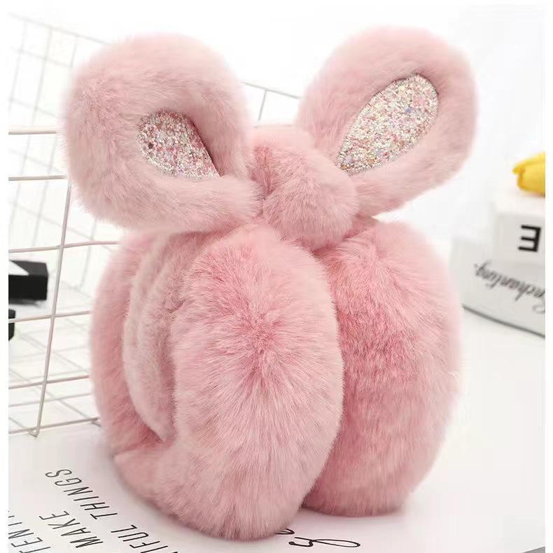Cute Faux Rabbit Fur Foldable Ear Muffs for Women - Plush, Thickened, and Warm Earmuffs for Autumn and Winter.