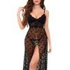 Sexy Lingerie Women Lace Mesh Love Front Slit Long Skirt