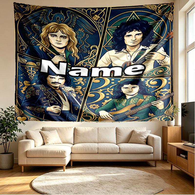 Custom Name Personalized Queen (band) Print Tapestry, Wall Art Decor, Bedroom, Dorm, Apartment, LivingRoom, Party Backdrop, Gift for Birthday