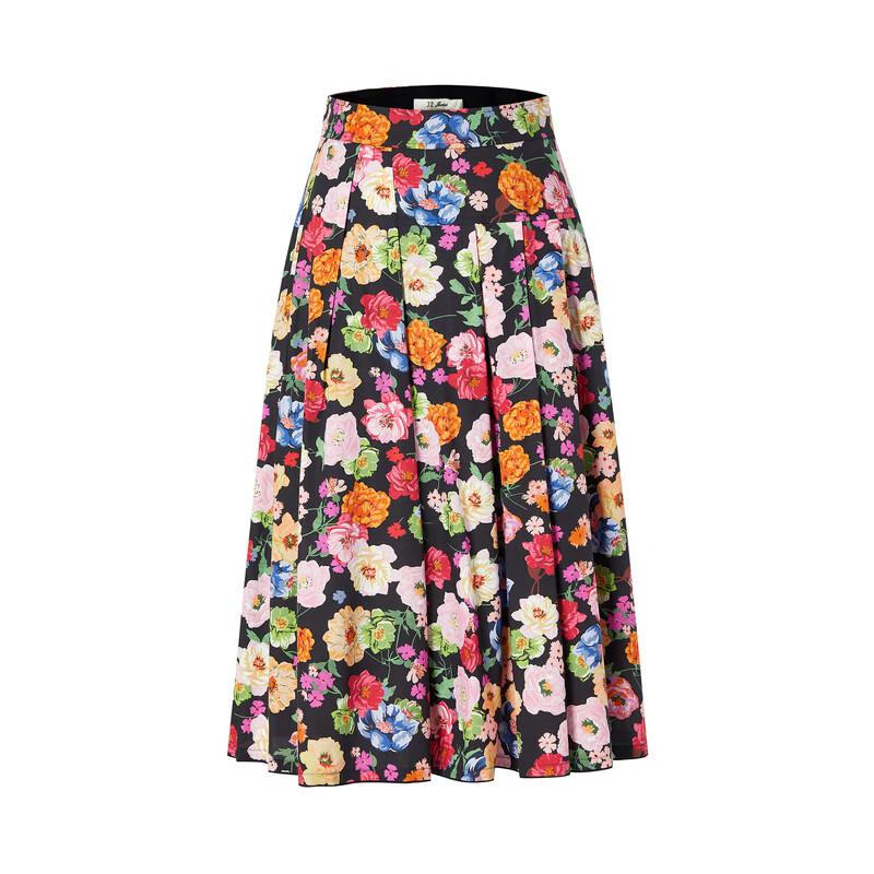 JUZUI Women's Floral Print Lyocell Blend A-Line Skirt