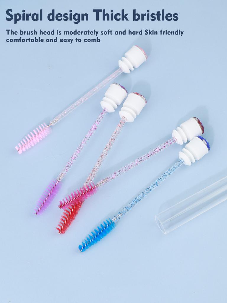 5/10Pcs Portable Makeup Mascara Brush with Drill Tube Installation, Disposable Crystal Rod Mascara Brush, Eyebrow Curling Comb