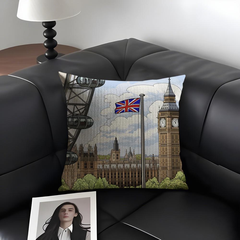 London Fashion Cushion Cover Natural Linen Organic Fabric DoubleSided Printing Sofa Home Decor Gift Pillow Case