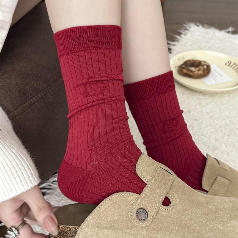 New Year'S Red Socks Pure Cotton Socks Wedding Celebration Couple Boneless Stockings In The Year Of The Horse