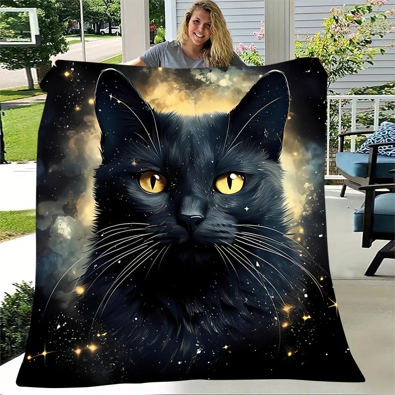 Cartoon black cat-themed pattern Flannel printed blanket suitable for all seasons suitable for living room office sofa travel