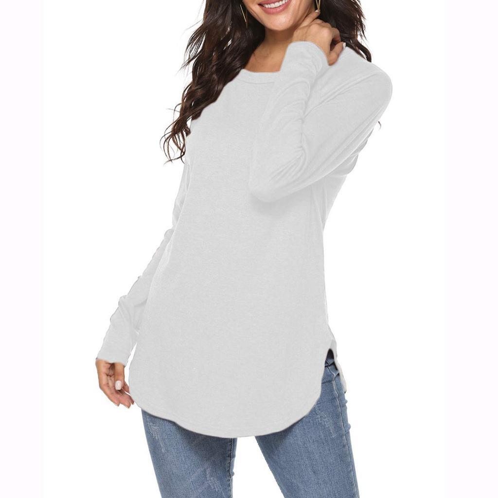 Dam Enfärgad Långärmad Rundhals Slim Fit Underdel Casual Pullover Topp