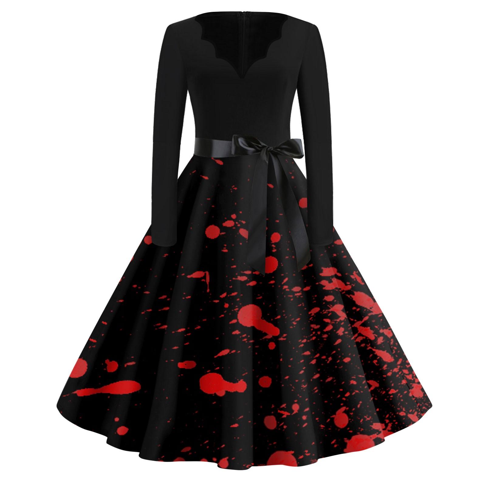 

Женское винтажное классическое платье с длинным рукавом и принтом, V-образным вырезом, свободное платье M красный