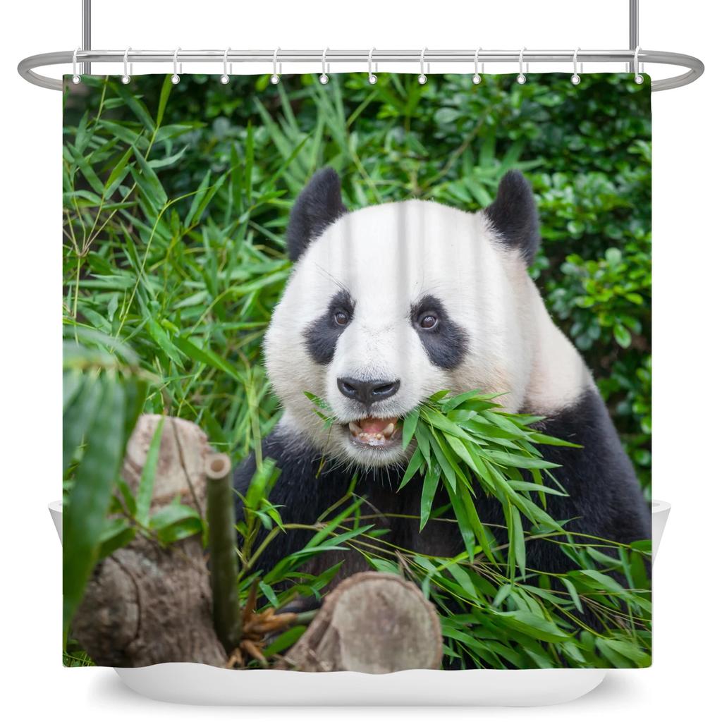 Animal Panda Cartoon Funny Shower Curtains Waterproof Polyester Green Bamboo Plants Printing Shower Curtain for Bathroom Decor