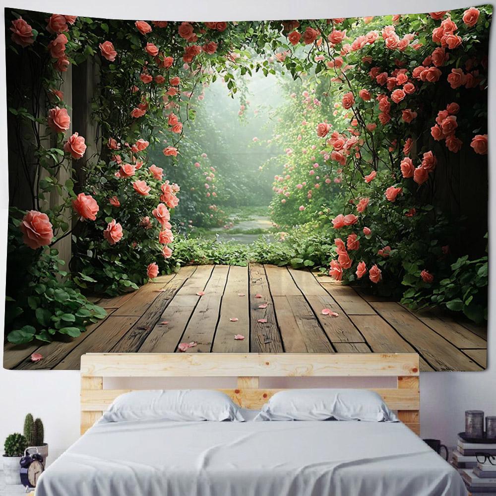 Window floral tapestry balcony green plant wall hanging art, bedroom decoration, background poster, home life, picnic mat