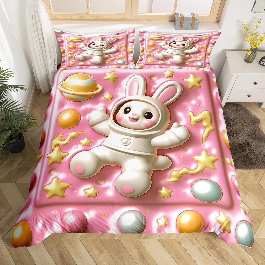 Comforter Pink Blue Cloud Pattern Queen King Size Starry Sky Bedding Set Girls Room Decoration Dream Garden 3 Pcs