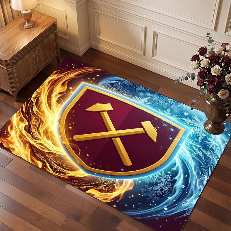 Tappeto in Velluto di Cristallo con Stampa del West Ham United Football, Comodo Assorbente d'Acqua Antiscivolo Tappeto per Pavimenti Interni