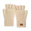 Thickened finger-leaking gloves, autumn and winter velvet knitted cold-proof and warm, half-cut wool double-layer, half-finger gloves
