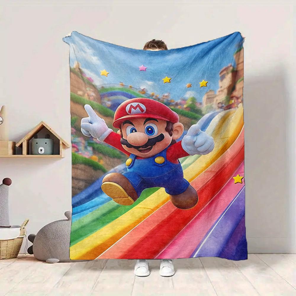 

1pc Mario Rainbow Soft Skin-Friendly Flannel with Digital Printing, Various Sizes Available for Family, Friends, Birthday042 130cmx150cm