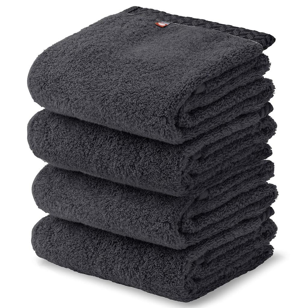 Imabari Towel Face Towels, 100% Cotton, Set of 4, Premium, High-Quality Long Pile, Softly Twisted Yarn, Dark Gray (Charcoal Gray), Extra Thick, Fluffy