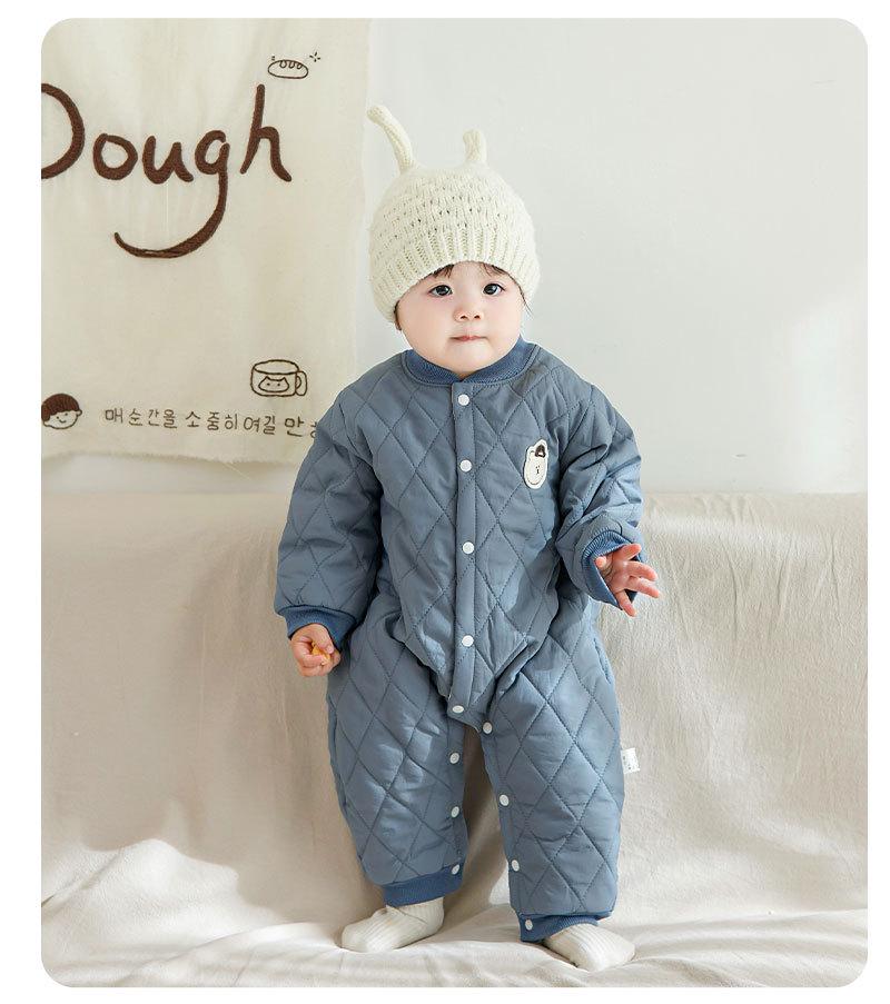 Quilted Cotton-Padded Snap-Front Baby Bodysuit for Boys & Girls - Warm Autumn/Winter Romper & Crawling Suit