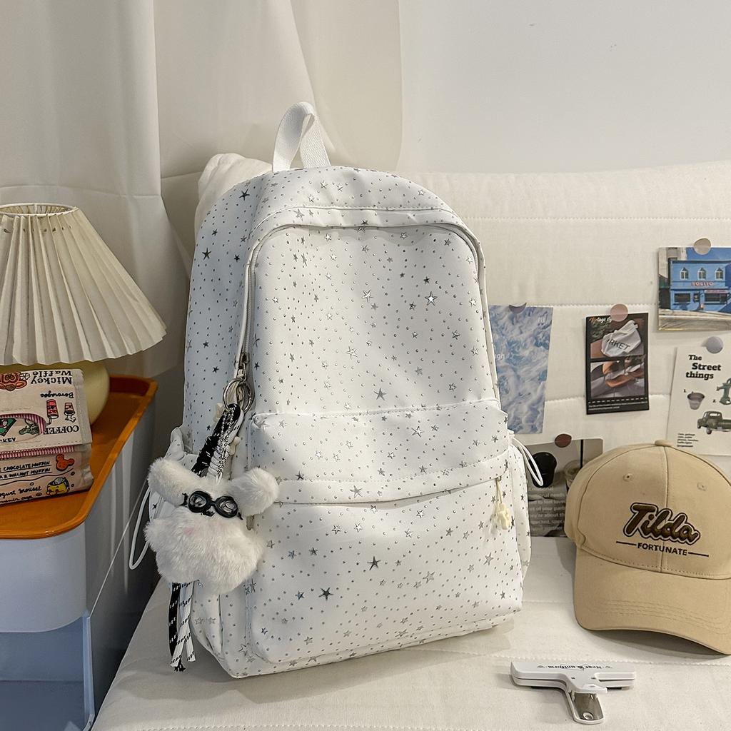Schoolbag, high-value baby's breath double-shoulder bag, large capacity middle school student backpack for women, Japanese minimalist versatile travel