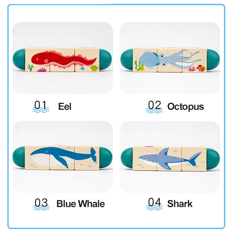 Kids Wooden Animal Spin Puzzle Toy Puzzle Spinning Animal Shape Matching Toy Baby Grasp Gnawing Rattle Toy Creative Turn Fun