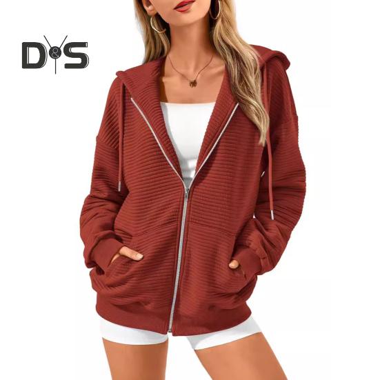 Herbst Winter Damen Kapuzenpullover Mantel Kordelzug Kapuze Reißverschluss Lange Ärmel Einfarbig Taschen Verdickte Sportjacke Locker Alltagskleidung Schulmantel
