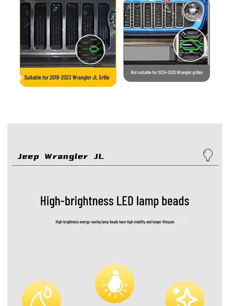 Jeep Wrangler JL 18-23 RGB DRL Grille Lights with 7-Color APP Control