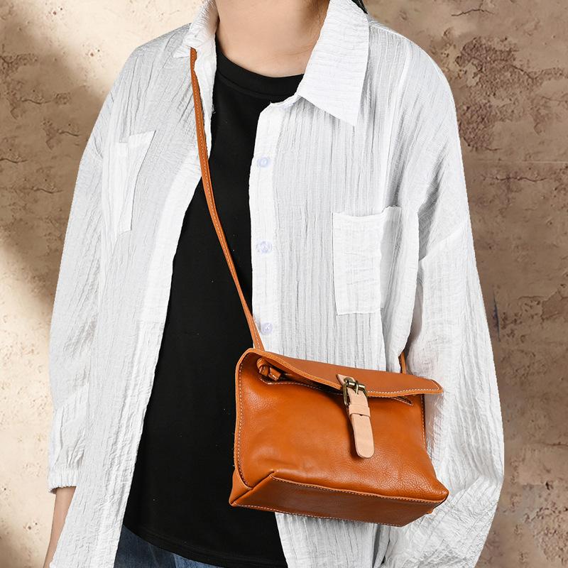 Johnature Vintage Genuine Leather Women Small Bag Versatile Leisure Natural Soft Cowhide Solid Color Shoulder & Crossbody Bags
