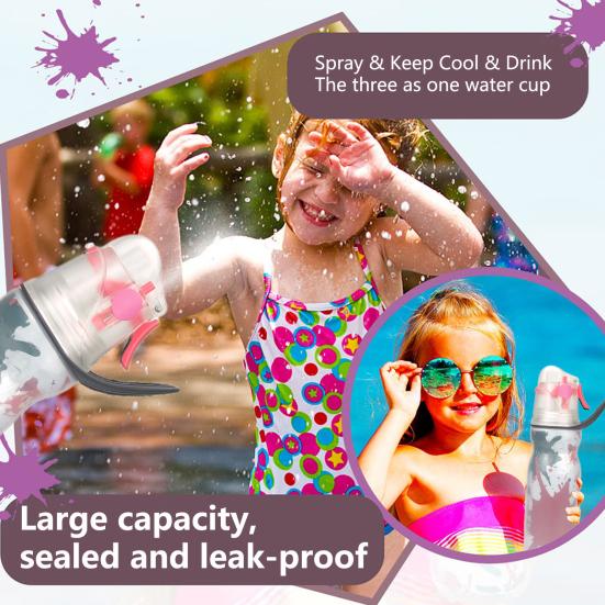 Butelka z rozpylaczem 590 ml, 3 warstwy, izolowana, duża pojemność, bez BPA, przenośna, szczelna, męska, damska, podróżna, do siłowni, do ćwiczeń, słomka do picia