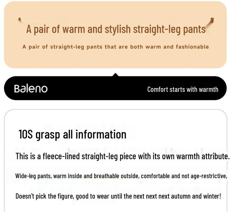 Baleno Women's Herringbone High-Waist Warm Straight-Leg Casual Pants