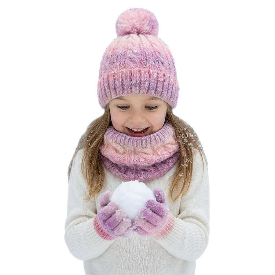 Children’s Winter Gradient Knit Hat, Scarf & Gloves Set