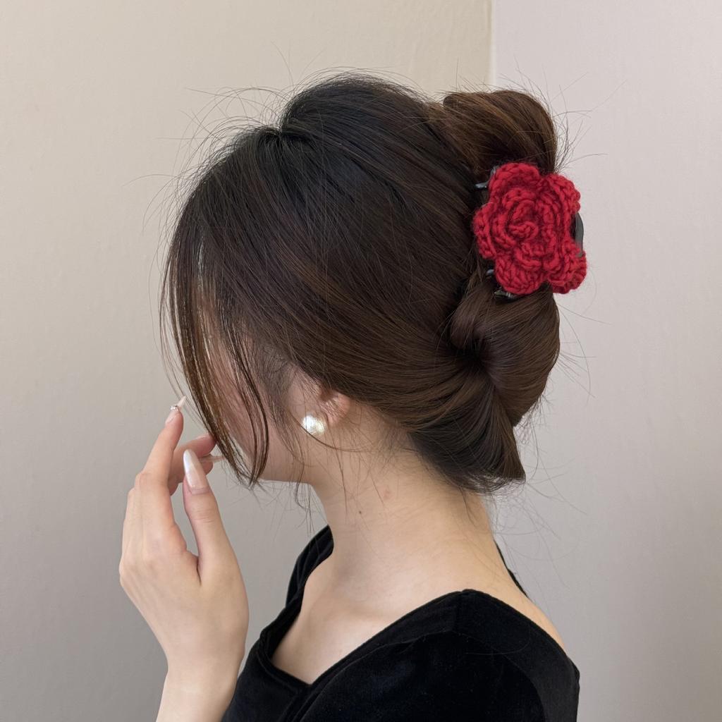 Red Rose, Gold Label Velvet Hair Band, Elegant Wool, Flower, Leather Band, Hair Tie, Hair Accessory and Headwear