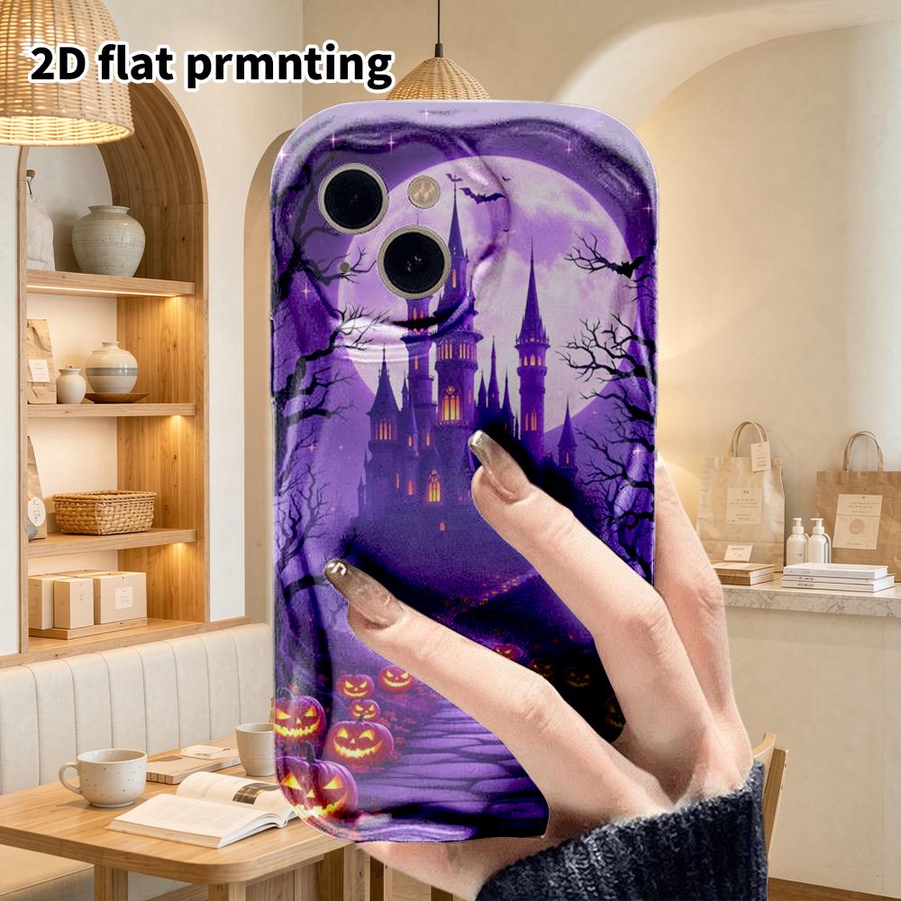 Phone Case: 2D flat design suitable for iPhone 18, 17, 16, 15, 14, 13Pro protective case, couple style, deep purple night sky, Christmas and Halloween
