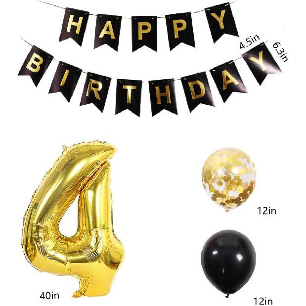 Chaungfu12 Принадлежности для вечеринки в честь дня рождения Золотой шар-цифра 12 Набор с баннером  С Днем Рождения  Украшение для 12-го дня рождения Черно-золотой латексный шар с конфетти