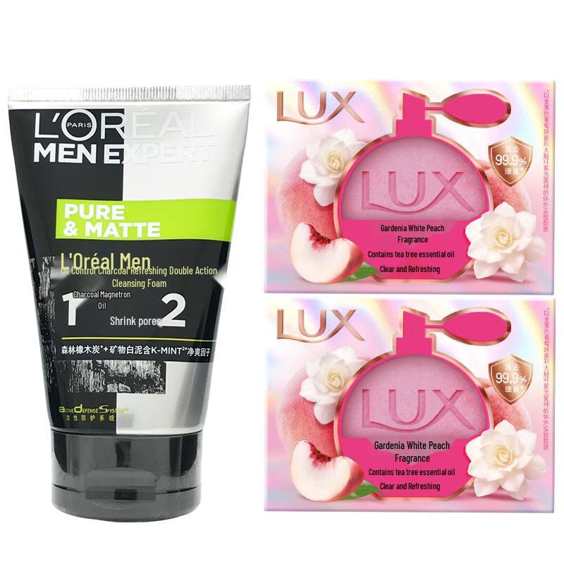Lux Gardenia White Peach Scented Soap & Men s Cleanser Bundle