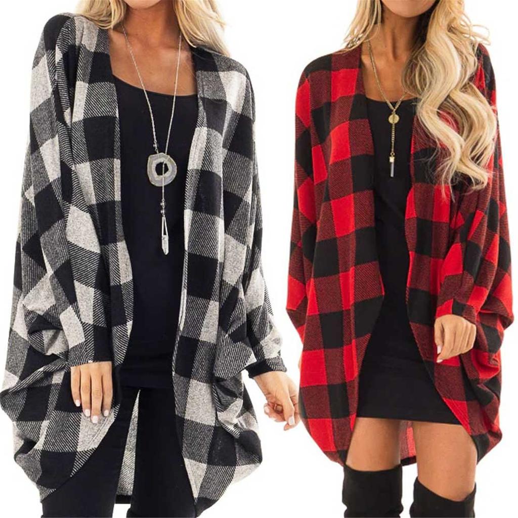 Long Sleeve Open Front Cardigans For Women Casual Plaid Patchwork Outwear