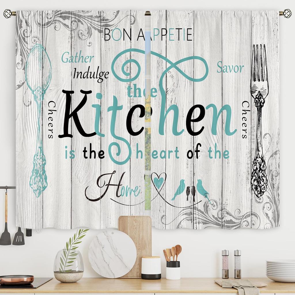 Panels Rustic Kitchen Curtains Small Short Strawberry Floral Fruit Dessert Wood Board Red Watercolor Farmhouse Made Of Polyester Window Treatment
