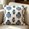 Blue White Flower Print Square Cushion Cover Craft Of Polyester With Ruffled Edges Design