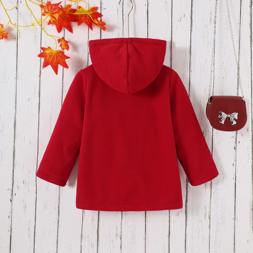 Barnkläder Ny Höst Vinter Flickors Enfärgad Fleecefodrad Huva Enkelknäppt Jacka