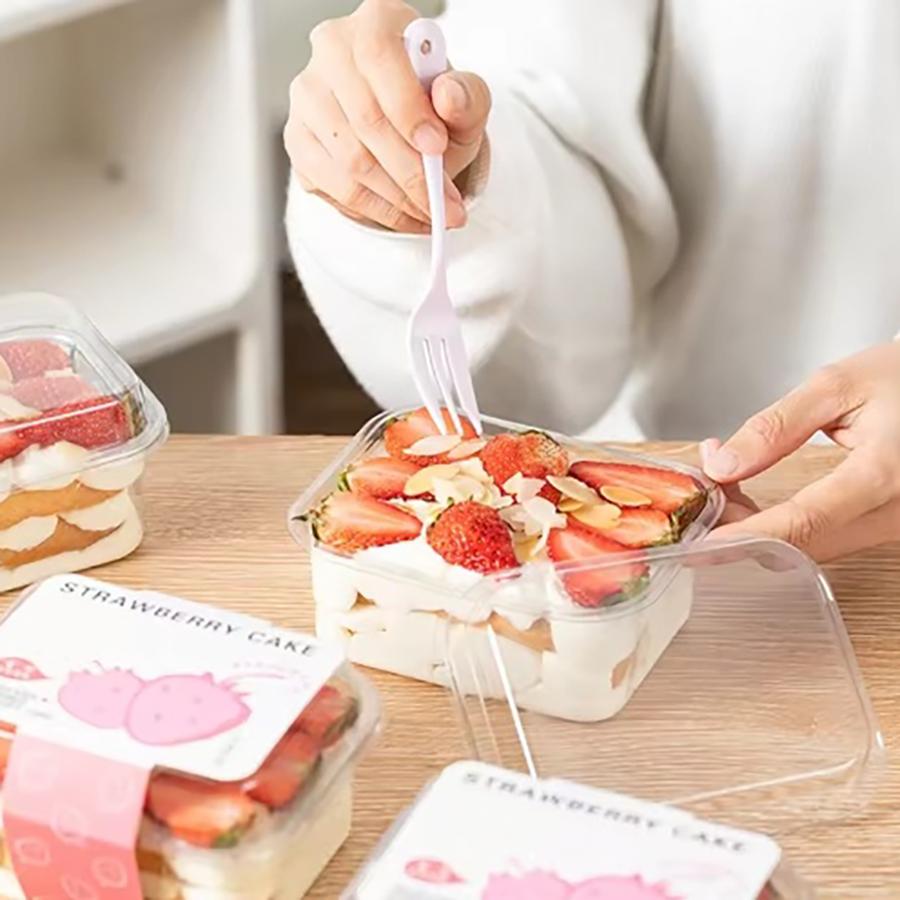Rectangle Plastic Cake Box with Lid 50Packs Transparent Cake Cups Tiramisu Dessert Cake Packaging Box with Lid Wedding Party