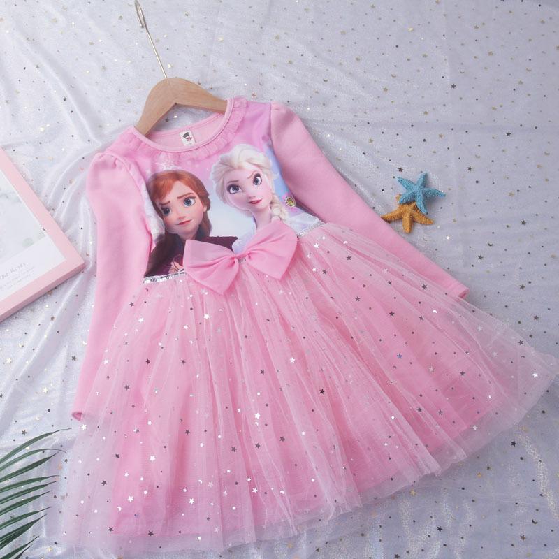 Frostprinsessklänning för flickor, Elsa Långärmad Baby Bomull Höstoutfit, Barnens Puffig Tyllklänning, Födelsedagsklänning