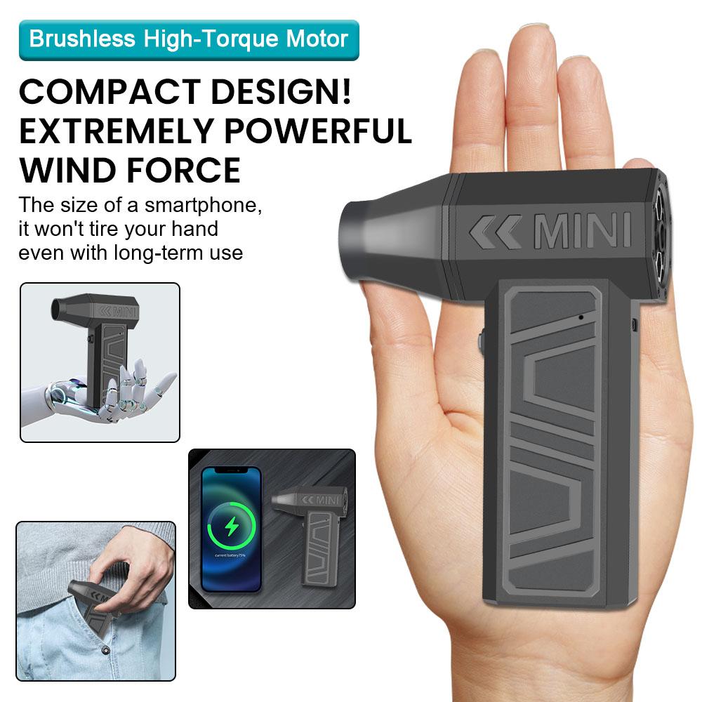 პორტატული ელექტრო ჰაერის გამწმენდი საწმენდი ჰაერის ნაკადის ინსტრუმენტი მტვერსასრუტი მანქანის გასაწმენდად თოვლის გასაბერად 4 სიჩქარით რეგულირებადი ტურბო რეაქტიული ვენტილატორის ტიპი Type-C დამუხტვა