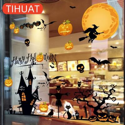 Decorazioni di Halloween Adesivi da Parete Testa di Zucca Adesivi Statici Adesivi per Vetrine Centri Commerciali 2025 Adesivi in Vetro Strega