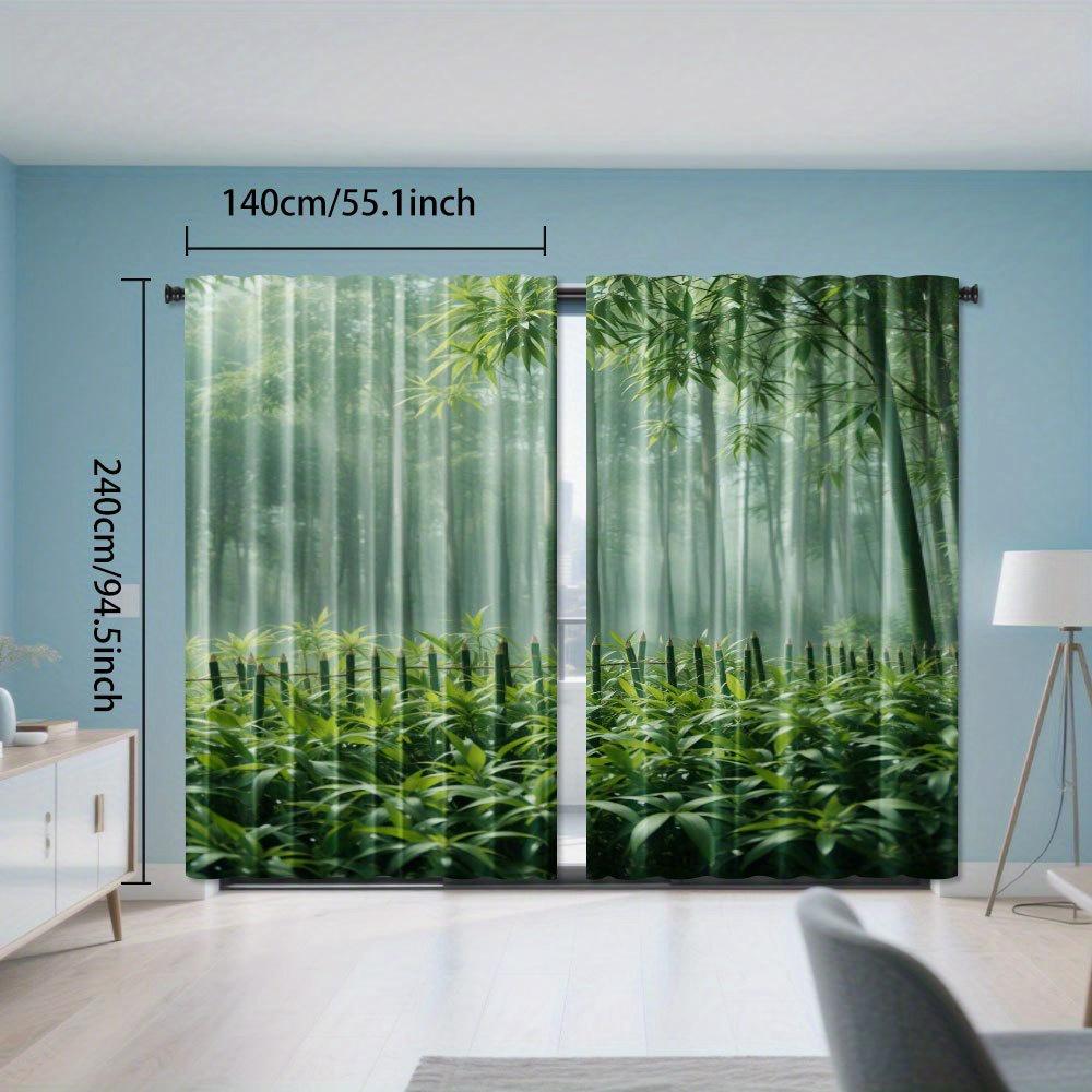 2pcs Ink Bamboo Forest Print Curtains - Rod Pocket Design   Light Filtering & Privacy Enhancing   Durable Polyester Microfiber for