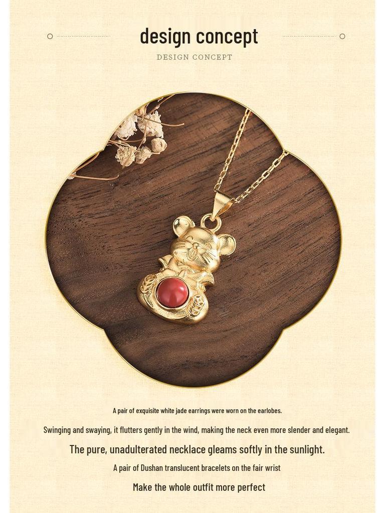 2022 Year of the Tiger Zodiac Gold-Plated Pendant Necklace with Imitation Red Agate