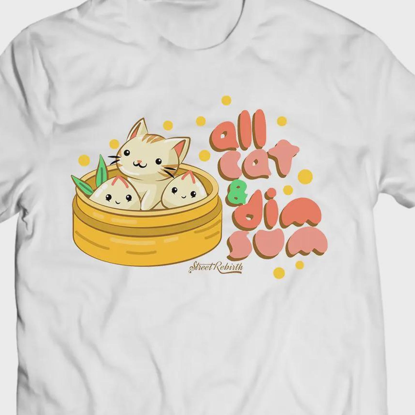 Kawaii Dim Sum Cat T-Shirt, Foodie Pun Graphic Tee 2XL