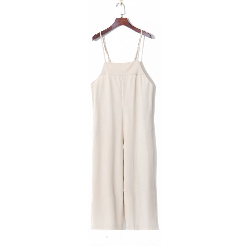 

2023 Лето Женская одежда Мода Западный стиль Простой Однотонный Сексуальный С открытой спиной Свободный Широкие брюки Универсальный Комбинезон на бретелях Beige L